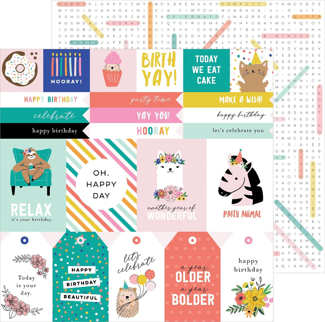American Crafts Jen Hadfield Hey, Hello Double-Sided Cardstock 12"X12" 25/Pkg - Birthday Sentiments