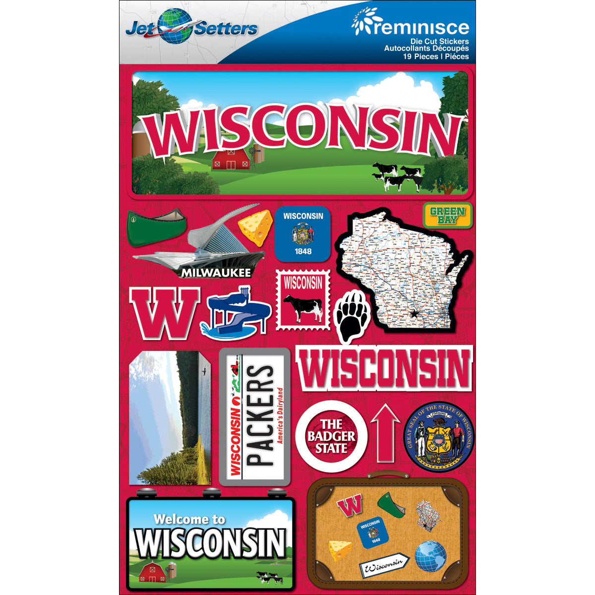 Reminisce Jet Setters State Dimensional Stickers 4.5"X7.5" - Wisconsin