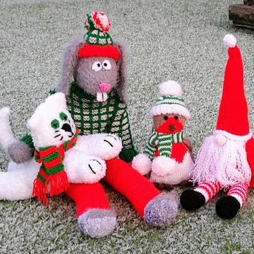 Cute Christmas Toys 4 - rabbit, gnome, stocking, cat, robin, hotwater bottle cover