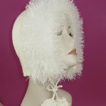 Faux Fur Trim Garter Stitch Bonnet Hat