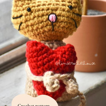 Crochet Valentino the Cat Holding Heart