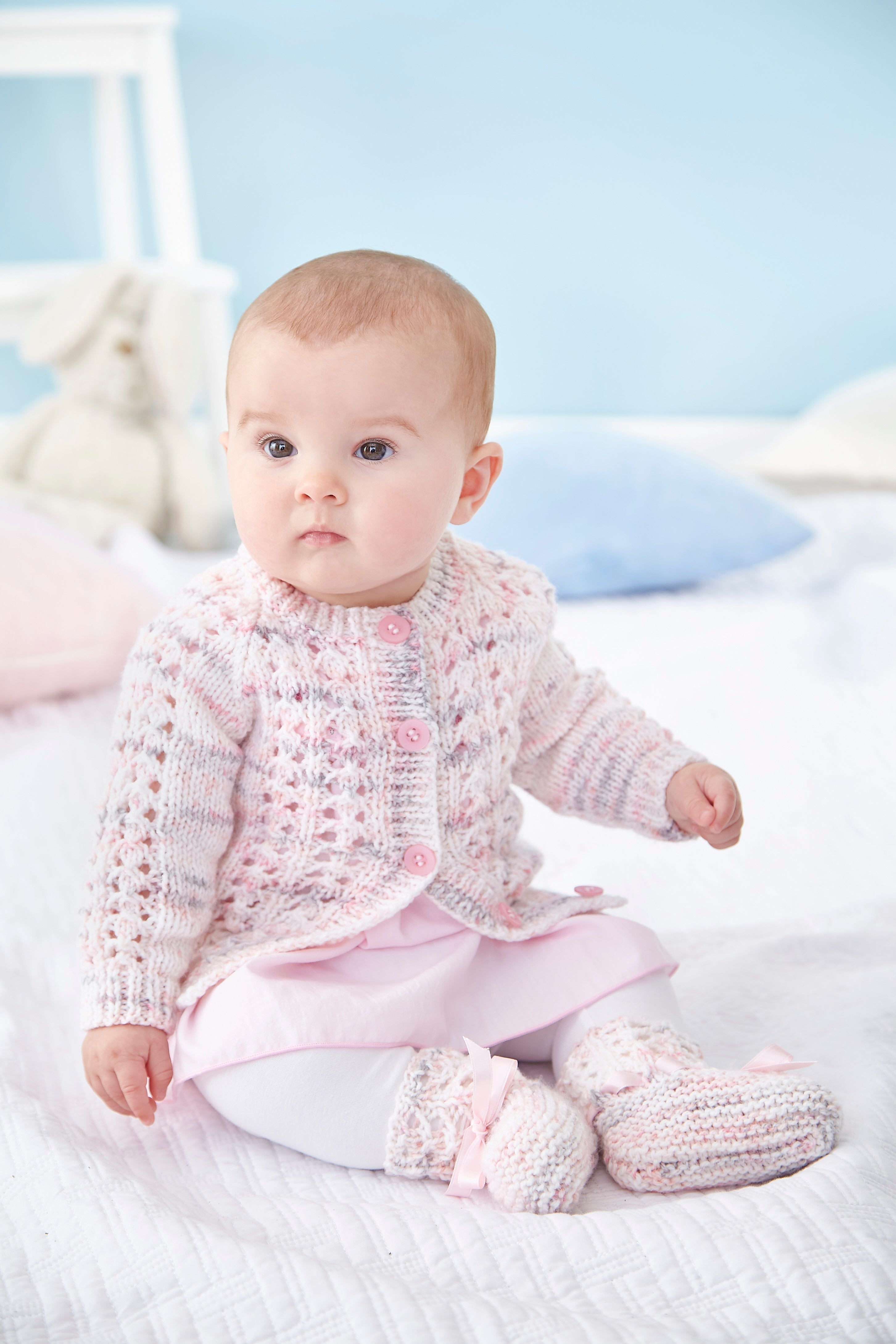 Matinee Coat, Cardigan, Bootees in King Cole Little Treasures DK - 5852 - Downloadable PDF