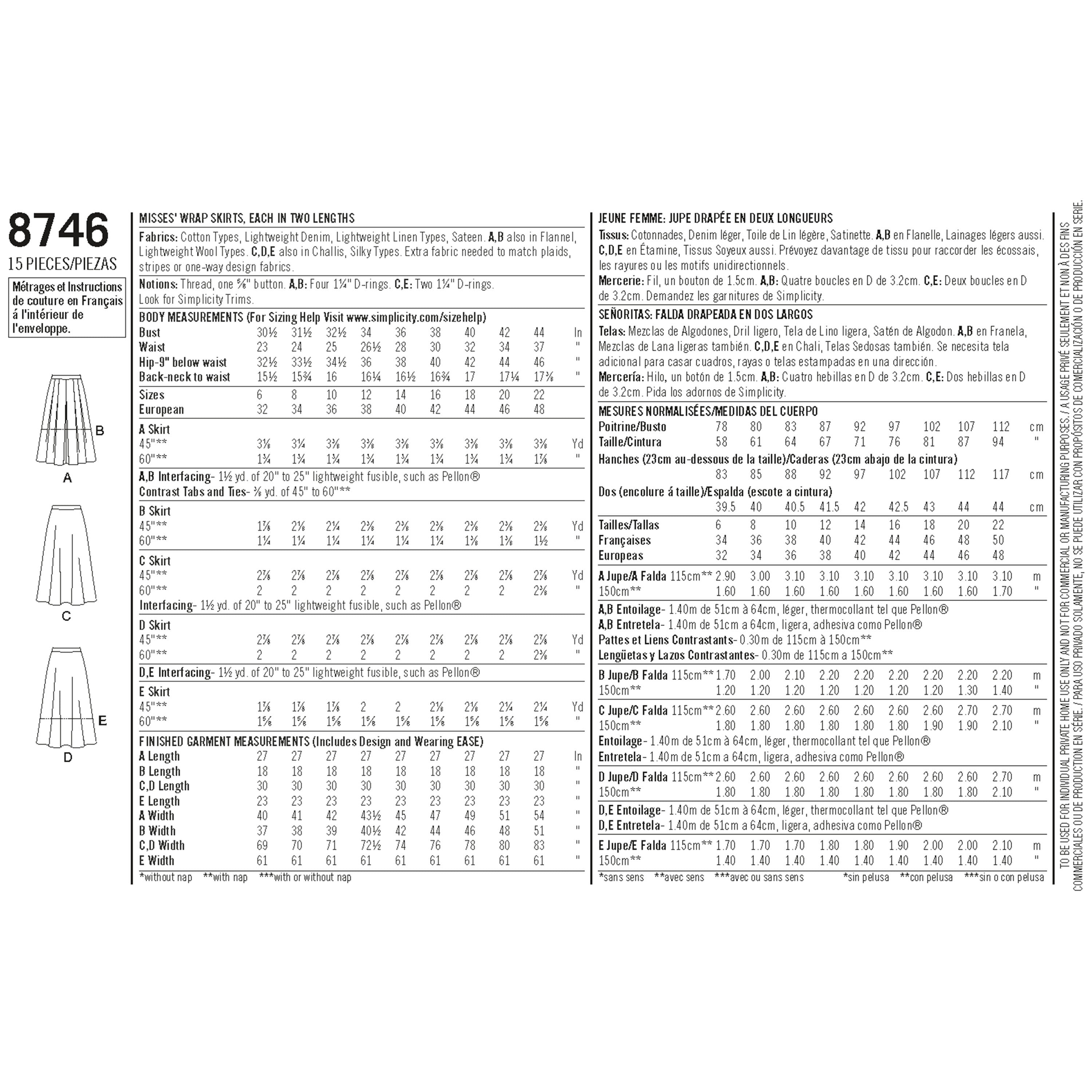 Simplicity 8746 Women's Wrap Skirts - Sewing Pattern