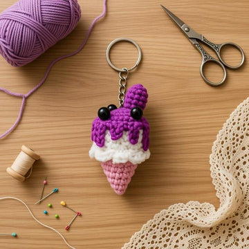 Amigurumi Ice Cream Keychain Pattern | PDF Photo & Video Tutorial | Easy Crochet Keyring