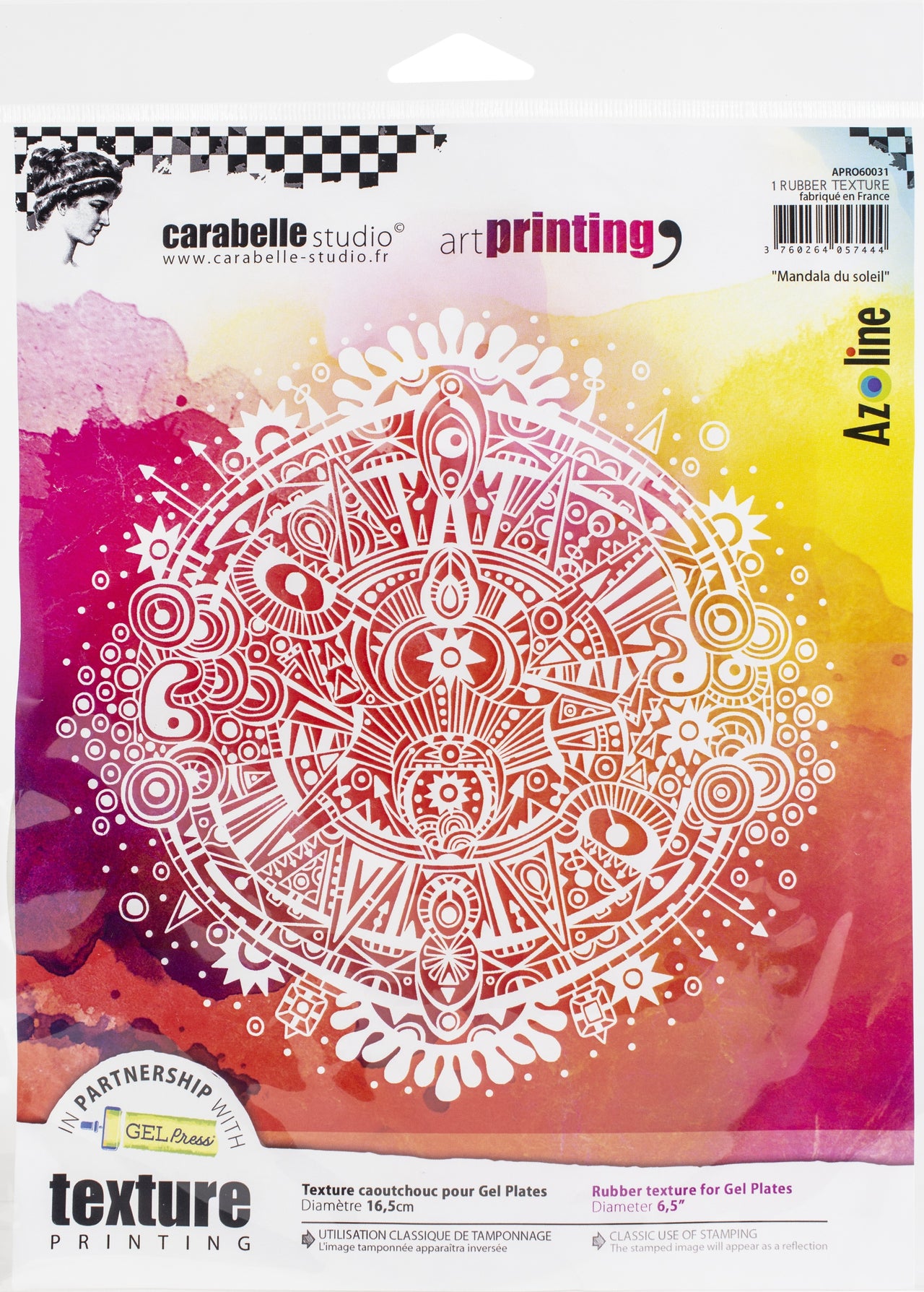 Carabelle Studio Art Printing Round Rubber Texture Plate - Sun Mandala