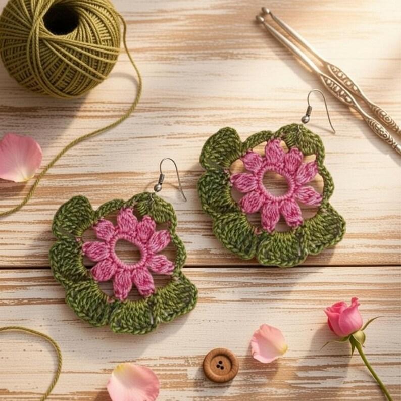 Crochet Flower Earrings Pattern – Floral Jewelry PDF + Video Tutorial