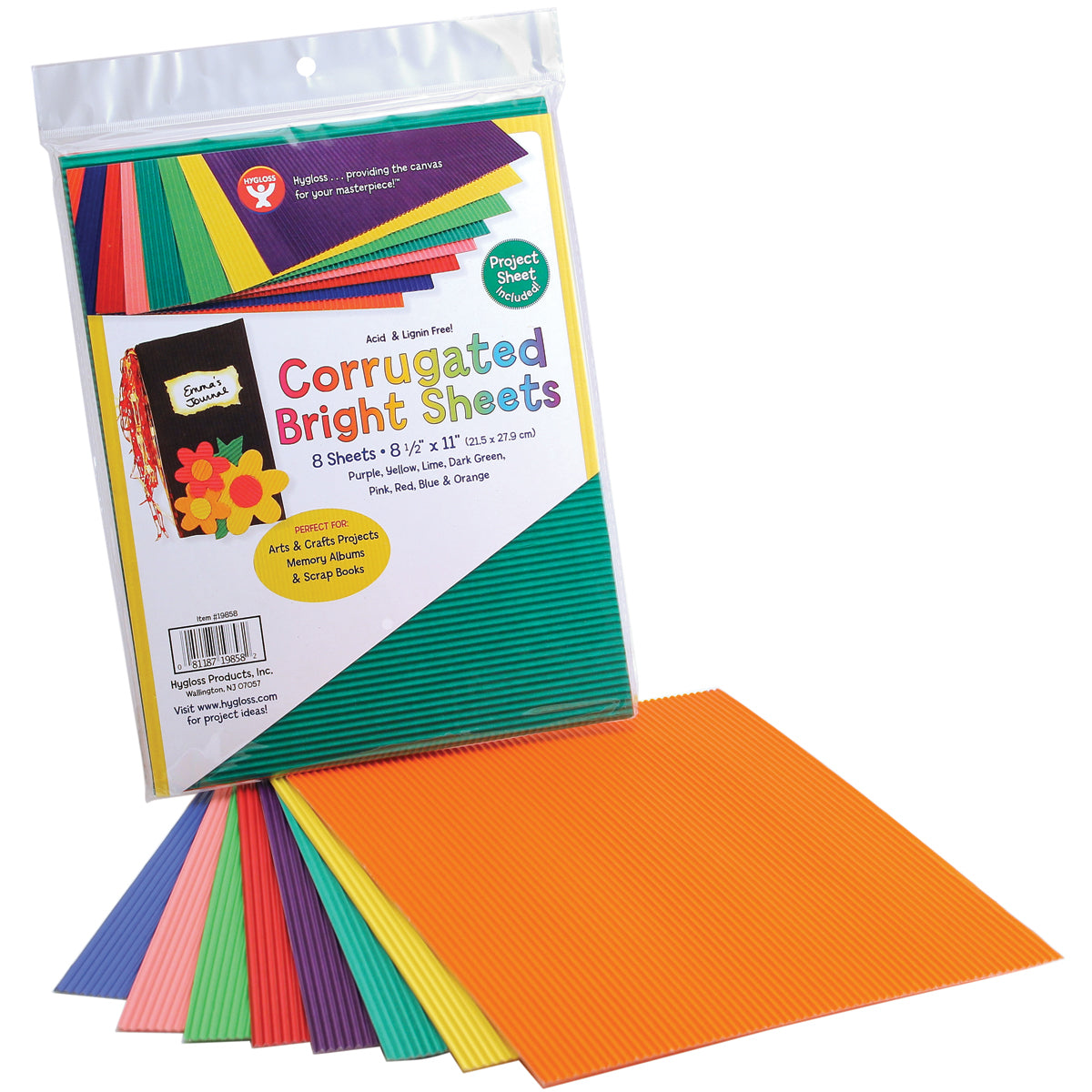 Hygloss Corrugated Sheets 8.5"X77" 8/Pkg - Brights