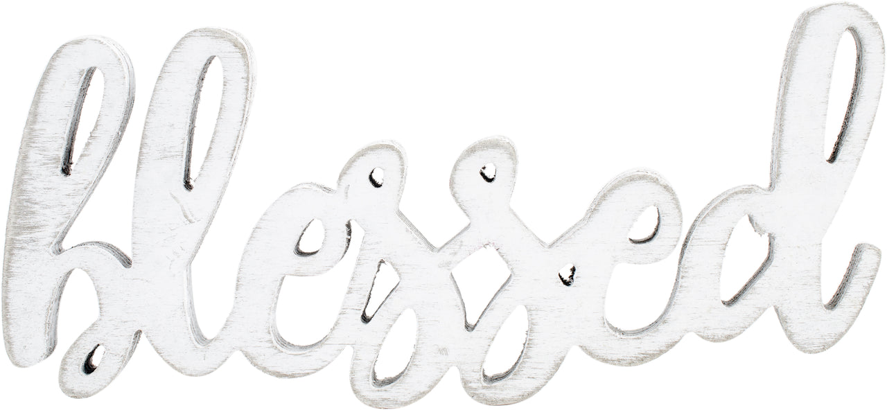 Hampton Art Mix The Media Wood Script Words - Blessed, White