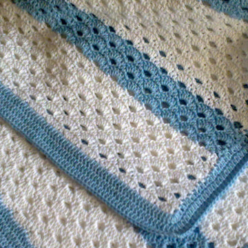 Baby Blanket White and Blue Rows