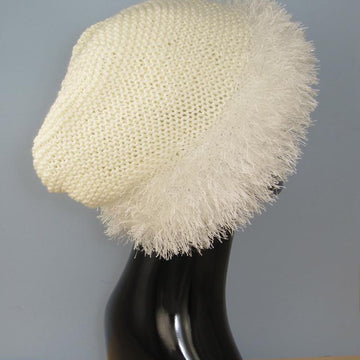 Faux Fun Fur Trim Garter Stitch Slouch Hat