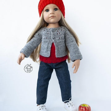 Gray and red outfit  knitted flat for 18in doll
