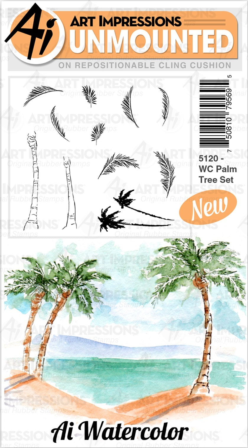 Art Impressions Watercolor Cling Rubber Stamps - Palm Tree