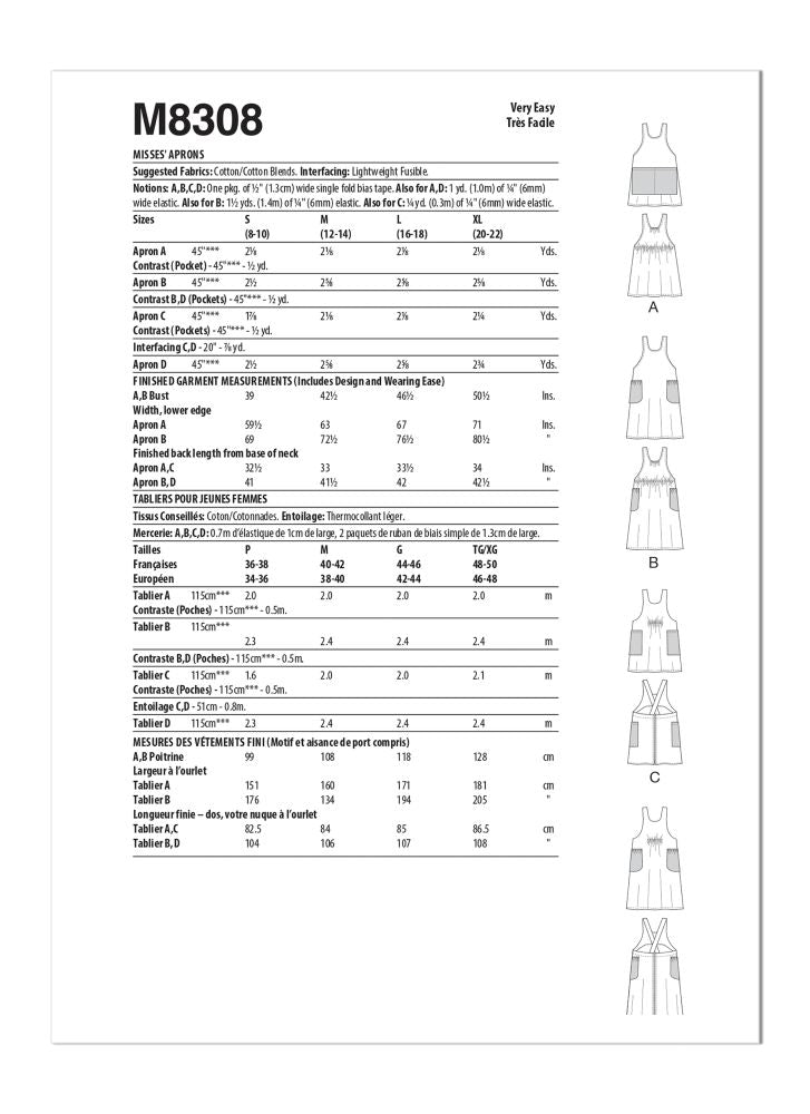 McCall's Misses' Aprons M8308 - Sewing Pattern