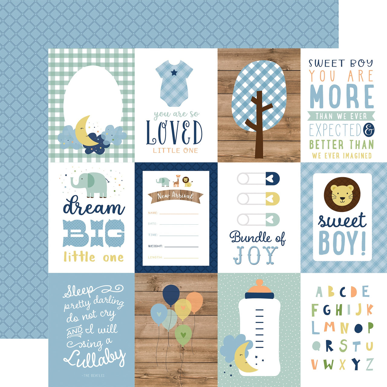 Echo Park Paper Baby Boy Double-Sided Cardstock 12"X12" 25/Pkg - 3"X4" Journaling Cards