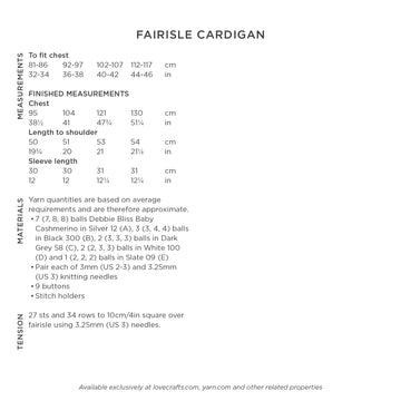 Fairisle Cardigan  - Knitting Pattern for Women in Debbie Bliss Baby Cashmerino