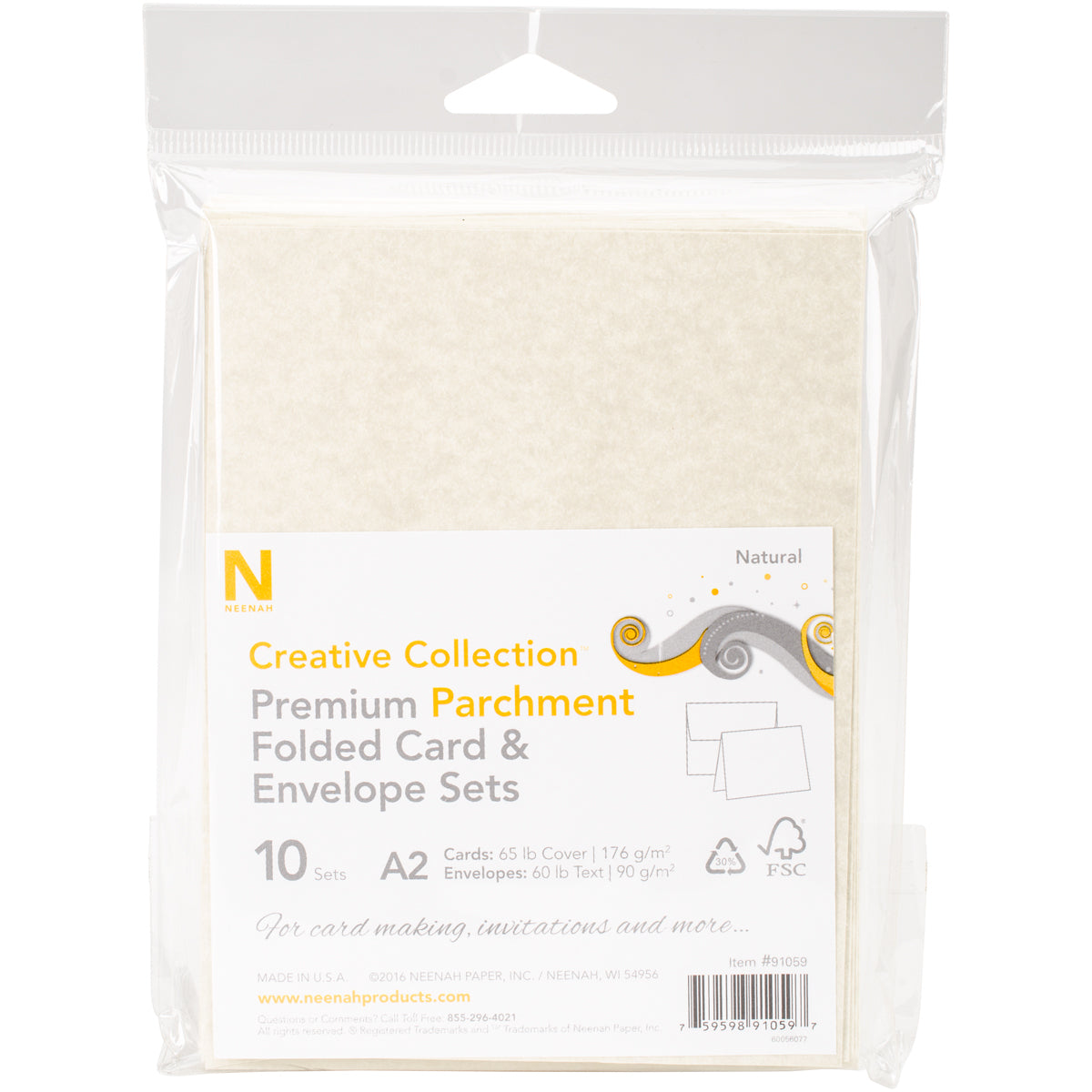 Neenah Paper Neenah A2 Heavy Weight Cards/Envelopes 10/Pkg - Natural Parchment