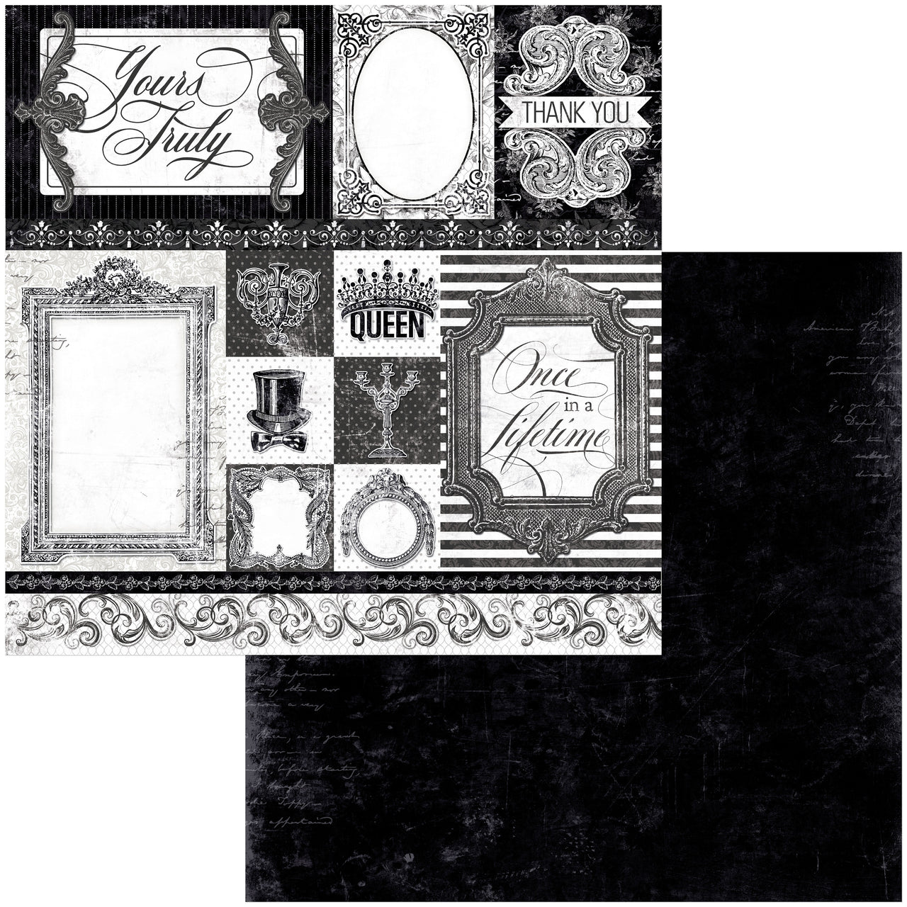 American Crafts Tuxedos & Tiaras Double-Sided Cardstock 12"X12" 25/Pkg - Black Tie