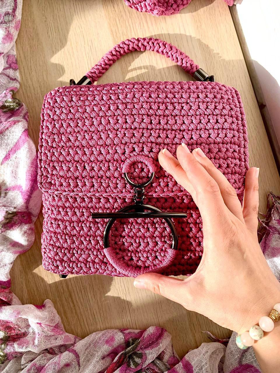 Crochet handbag with lining, Shoulder crossbody bag
