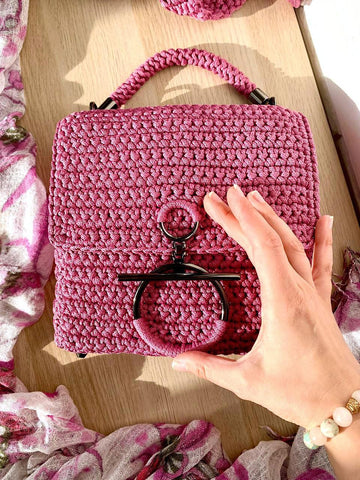 Crochet handbag with lining, Shoulder crossbody bag