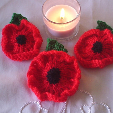 Fluted Poppies DK knitting pattern Remembrance Sunday Veterans day Armistice day
