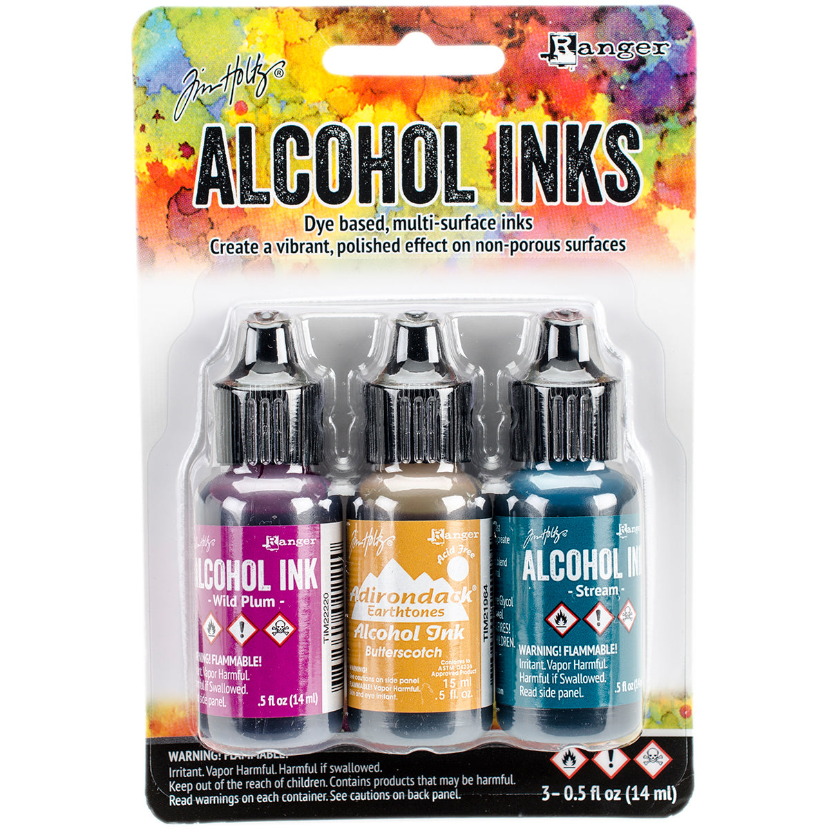 Ranger Tim Holtz Alcohol Ink .5oz 3/Pkg - Nature Walk-Wild Plum/Buttrscotch/Stream