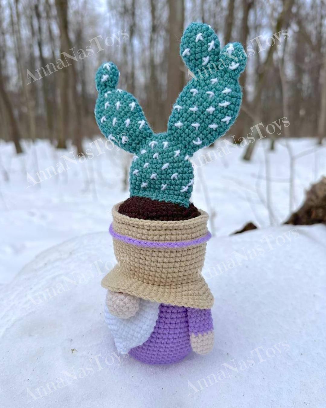 Gnome-Opuntia cactus in a pot