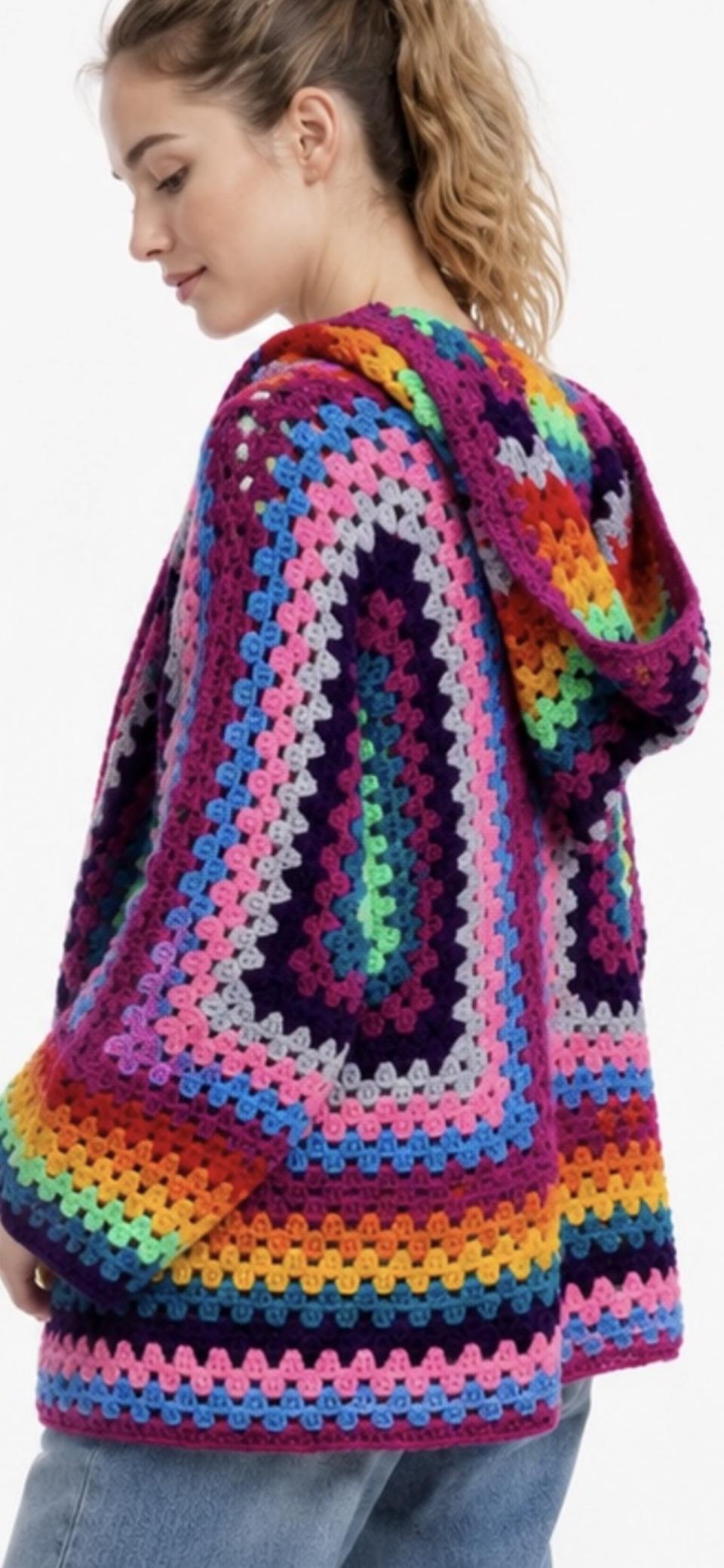 Hexagon Granny Square Crochet Hoodie Cardigan