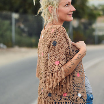 Style Traveler crochet cardigan with fringe