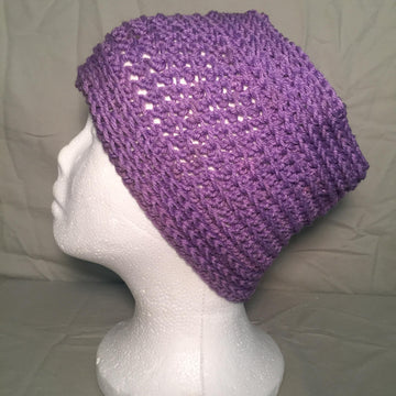 Crocheted Purple Waves Messy Bun Hat