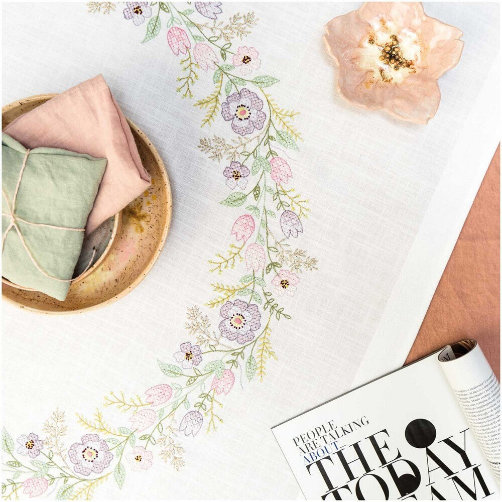 Rico Flower Wreath Embroidery Tablecloth Kit - 90x90