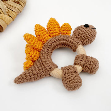 Crochet dinosaur baby rattle teether toy crochet pattern Stegosaurus
