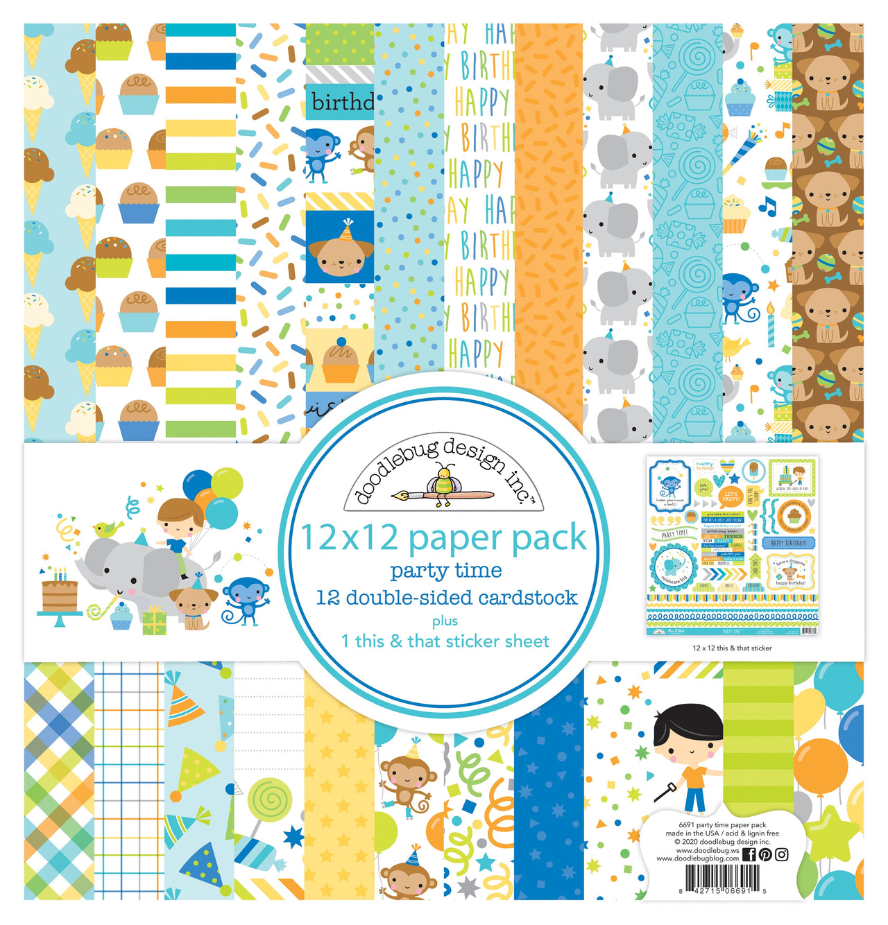 Doodlebug Double-Sided Paper Pack 12"X12" 12/Pkg - Party Time