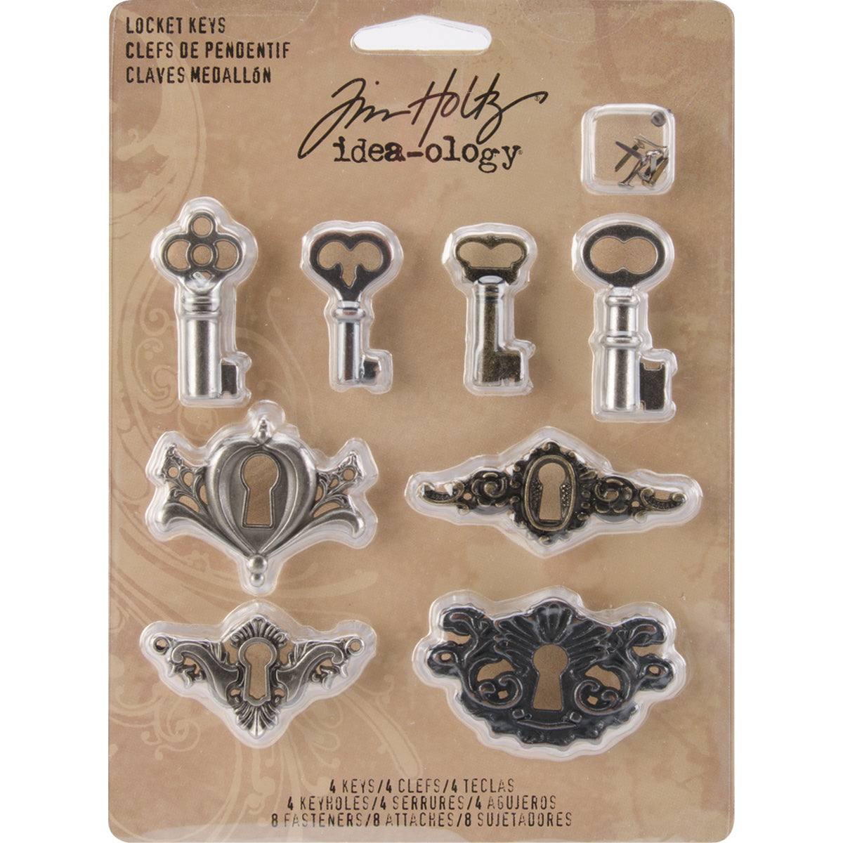 Advantus Idea-Ology Metal Locket Keys & Keyholes 8/Pkg - Antique Nickel, Brass & Copper