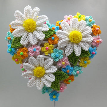 Willow deco with daisies - easy from scraps of yarn