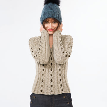 Women V Neck Cable Sweater in Bergere de France Sport - 60508-419 - Downloadable PDF