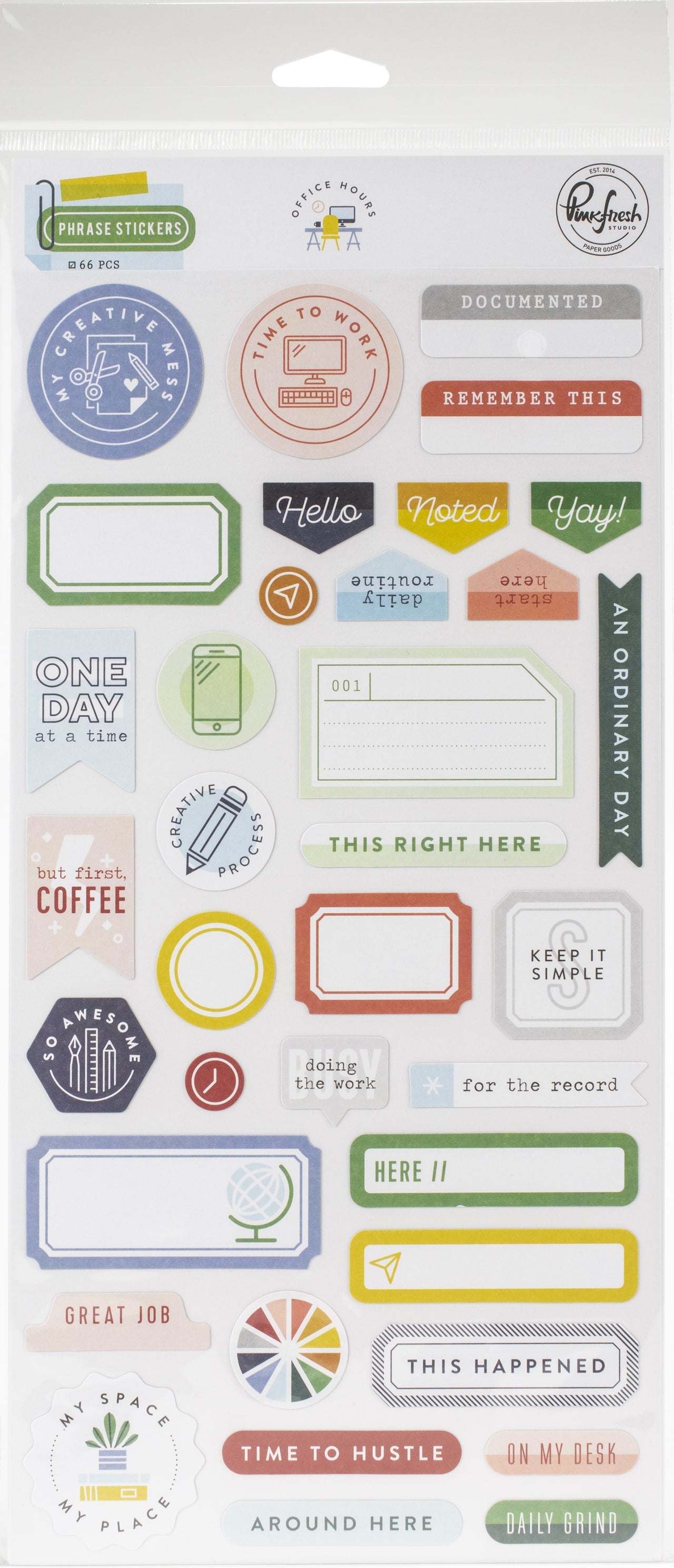Pinkfresh Studio PinkFresh Cardstock Phrase Stickers - Office Hours, 66/Pkg