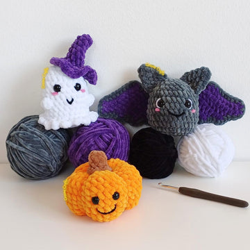 Crochet Halloween Trio: Mini Ghost, Pumpkin and Mini Bat Plush Toy Pattern