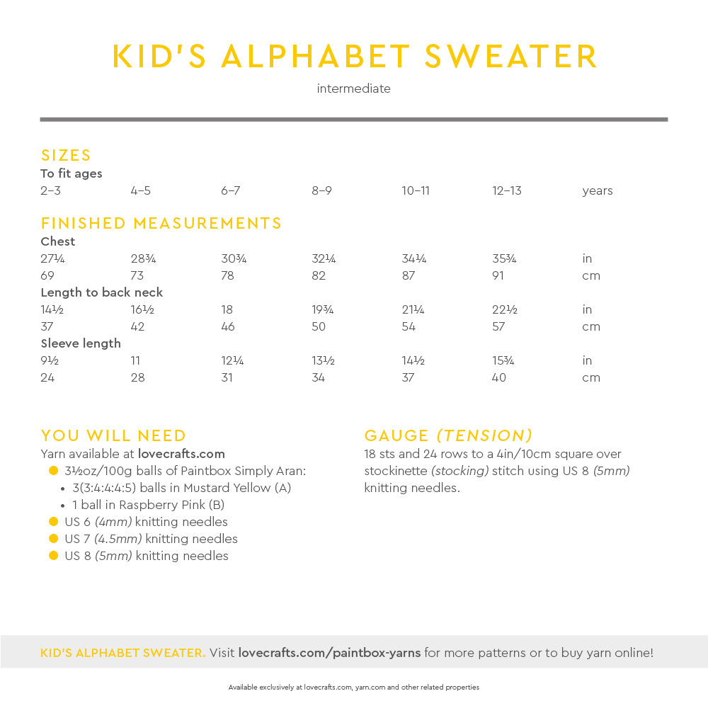 Kid's Alphabet Sweater - Free Jumper Knitting Pattern for Children in Paintbox Yarns Simply Aran