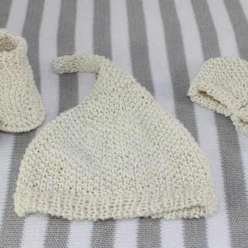 New Baby Moss Stitch Pixie Hat Booties & Mittens