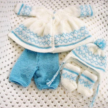 Knitting pattern for a 15 inch Doll, fair lisle Matinee Coat, shorts, Hat and Boots