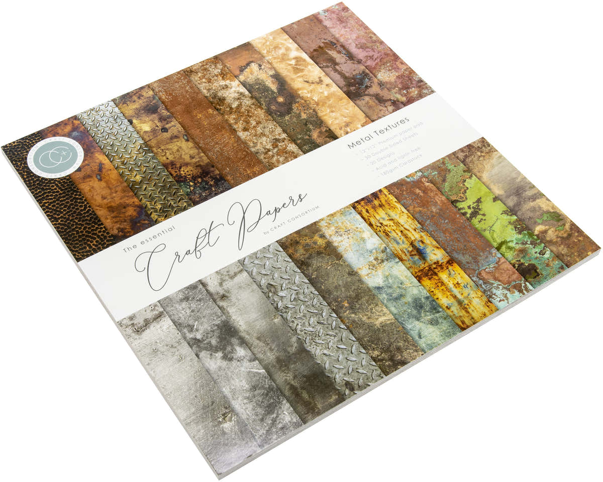 Craft Consortium Double-Sided Paper Pad 12"X12" 30/Pkg - Metal Textures, 20 Designs