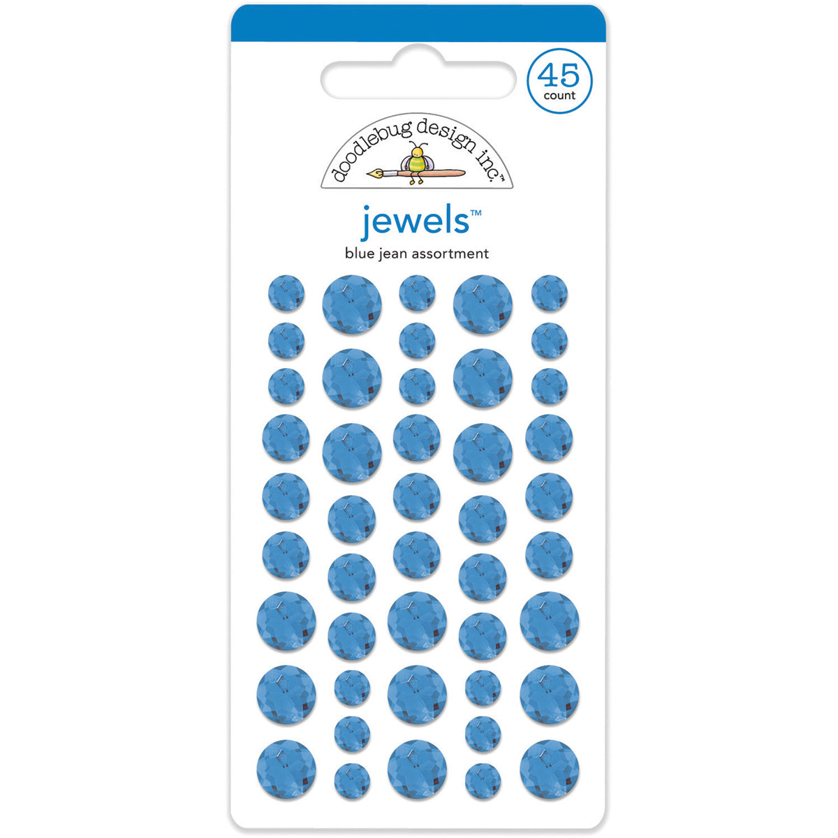 Doodlebug Adhesive Jewels 6mm, 8mm & 10mm 45/Pkg - Blue Jean