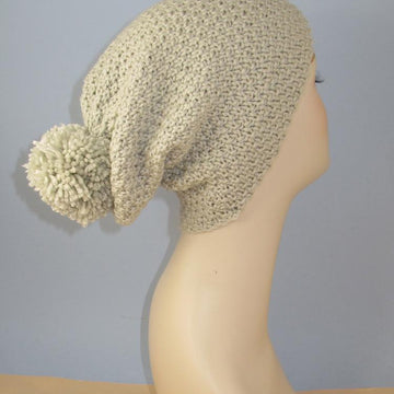 Chunky Big Bobble Double Moss Stitch Slouch Hat