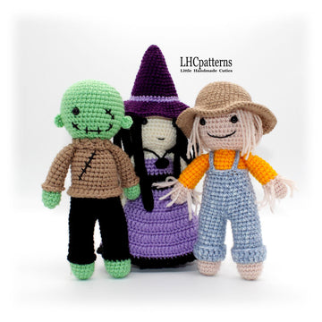 Crochet Pattern: Halloween Characters – Scarecrow, Skeleton, Witch, Mummy and Zombie Crochet Dolls (English)