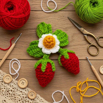 Crochet Strawberry Hair Clip Pattern | PDF Photo & Video Tutorial | Easy Hair Accessory