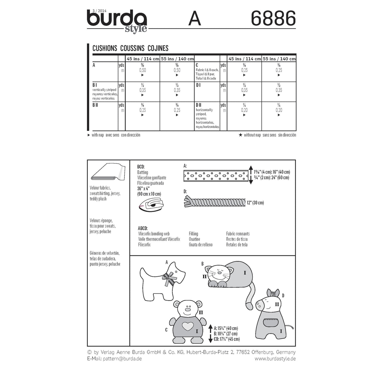 Burda Style Doll Clothes Sewing Pattern B6886 - Paper Pattern, Size ONE SIZE