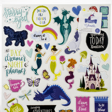 American Crafts Shimelle Head In The Clouds Chipboard Stickers 12"X12" 37/Pk - W/Glitter Accents