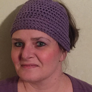 Crocheted Purple Waves Messy Bun Hat