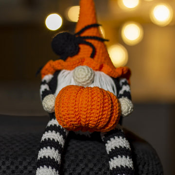 Halloween Gnome Crochet Toy With Pumpkim And Spider
