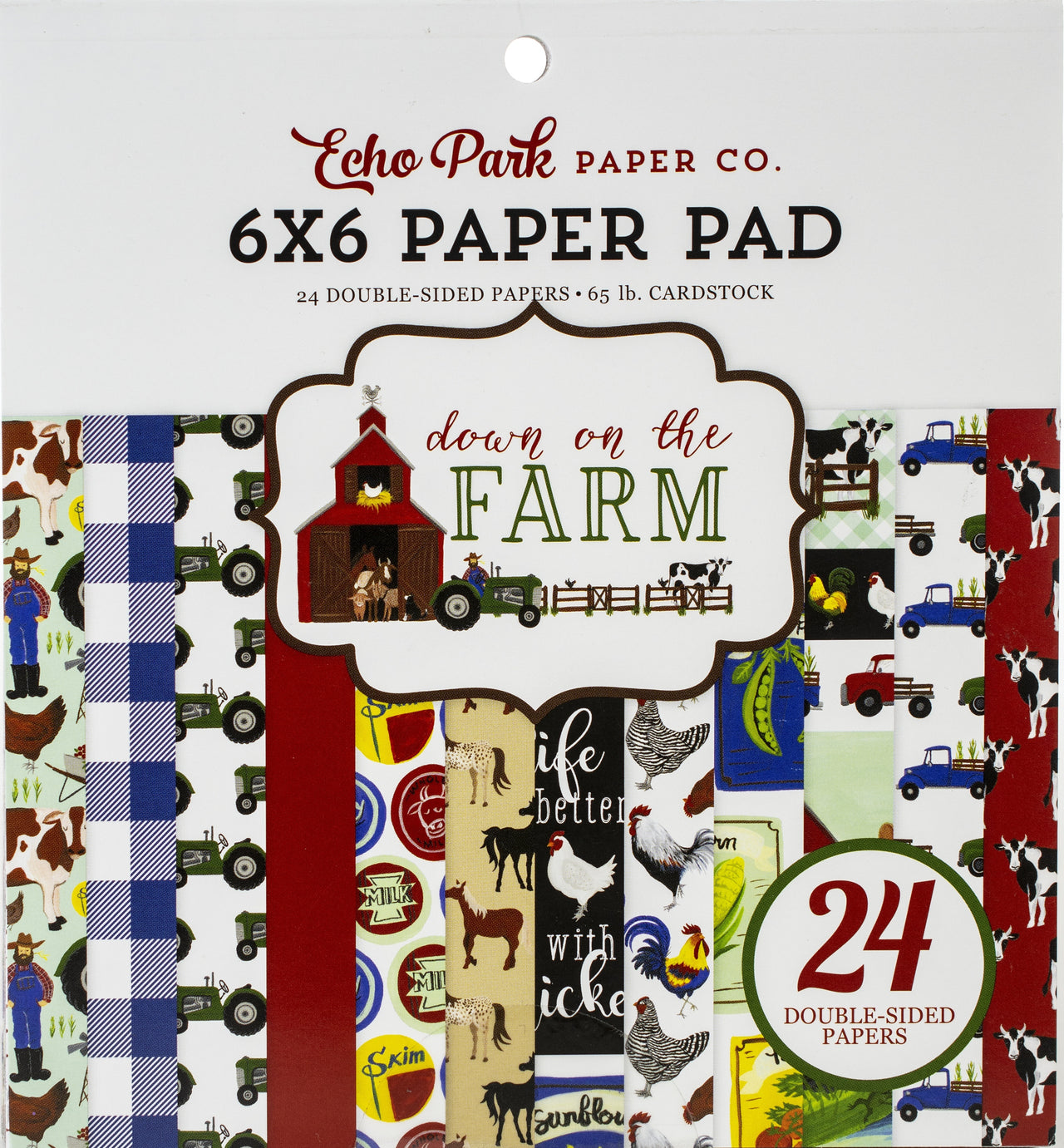 Echo Park Paper Echo Park Double-Sided Paper Pad 6"X6" 24/Pkg - Down Of The Farm, 12 Designs/2 Each
